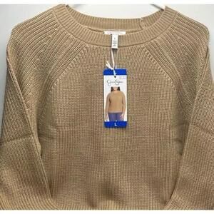 Women's Size Large Jessica Simpson Knit Crewneck Sweater Pullover Tan AG10